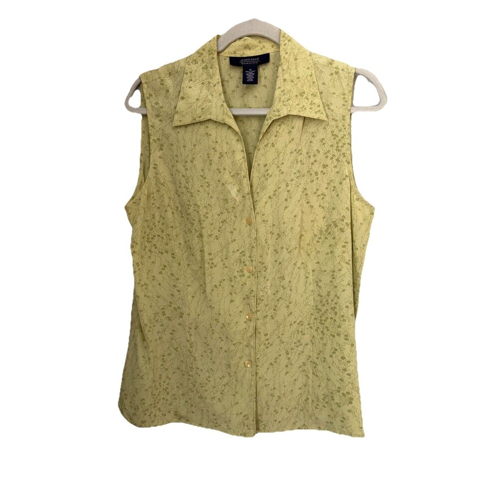 Jones Wear Essentials 90s Inspired Silk Green Floral Button Up Collared Shirt